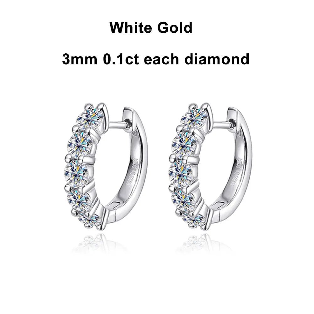 10 Stone D VVS1 Moissanite White Gold Stud Earrings – 925 Sterling Silver, GRA Certified - Diamond - Lab