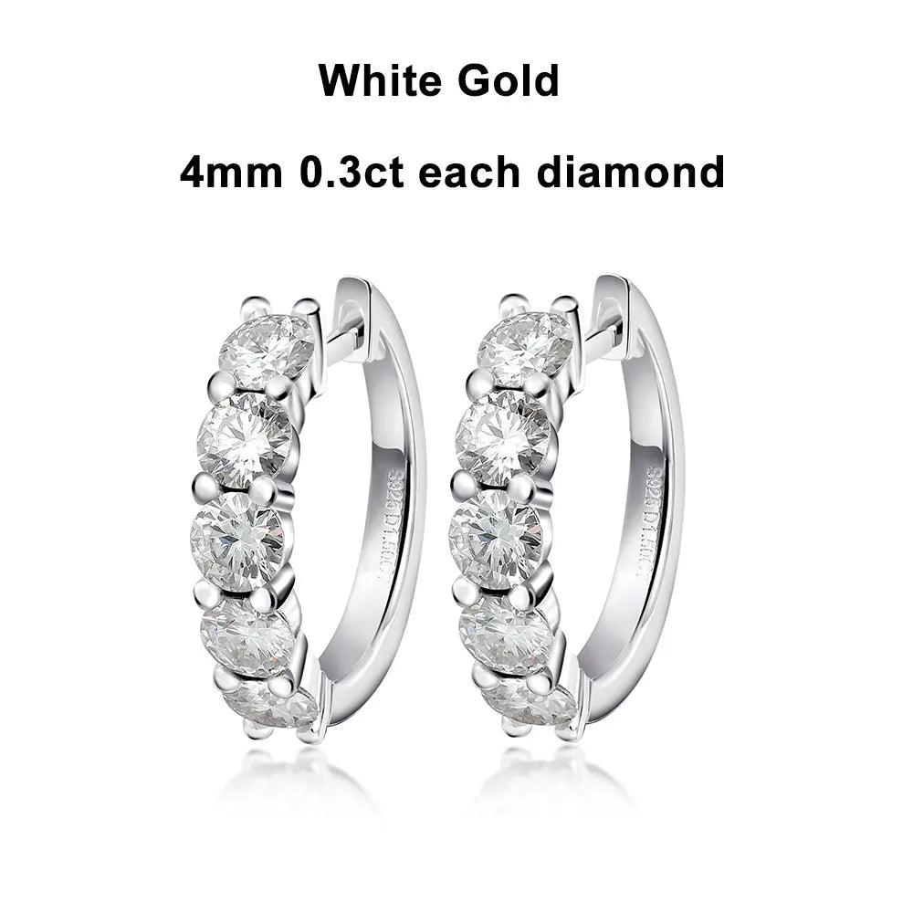 10 Stone D VVS1 Moissanite White Gold Stud Earrings – 925 Sterling Silver, GRA Certified - Diamond - Lab