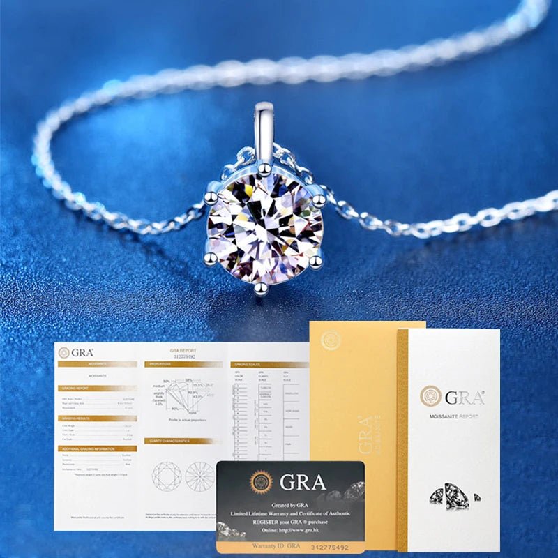  1ct - 2ct Ball Moissanite Pendant Necklace 925 Sterling Silver D Color VVS1 O - Chain Women Birthday Gift GRA Certificate - Diamond - Lab