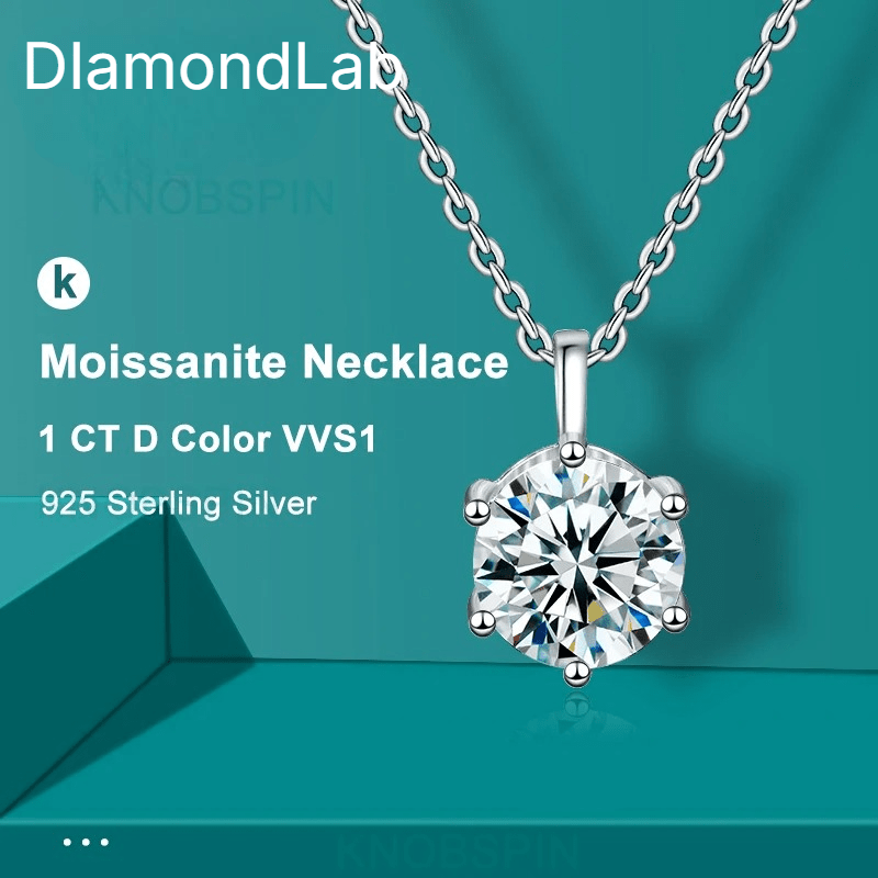  1ct - 2ct Ball Moissanite Pendant Necklace 925 Sterling Silver D Color VVS1 O - Chain Women Birthday Gift GRA Certificate - Diamond - Lab