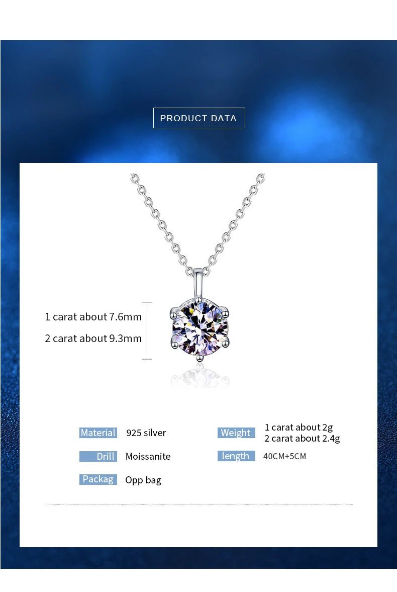  1ct - 2ct Ball Moissanite Pendant Necklace 925 Sterling Silver D Color VVS1 O - Chain Women Birthday Gift GRA Certificate - Diamond - Lab