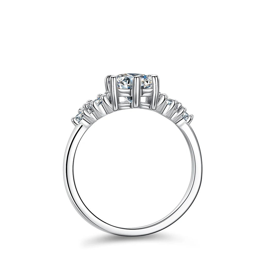 1CT D Color Moissanite Rings for Women Sparkling Diamond Engagement Wedding jewelry with GRA 925 Sliver Plated 18k Ring - Diamond-Lab