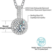 1CT D VVS1 Moissanite Pendant Necklace 925 Sterling Silver Real O - Chain Rhodium Plated GRA Certified Women - Diamond - Lab