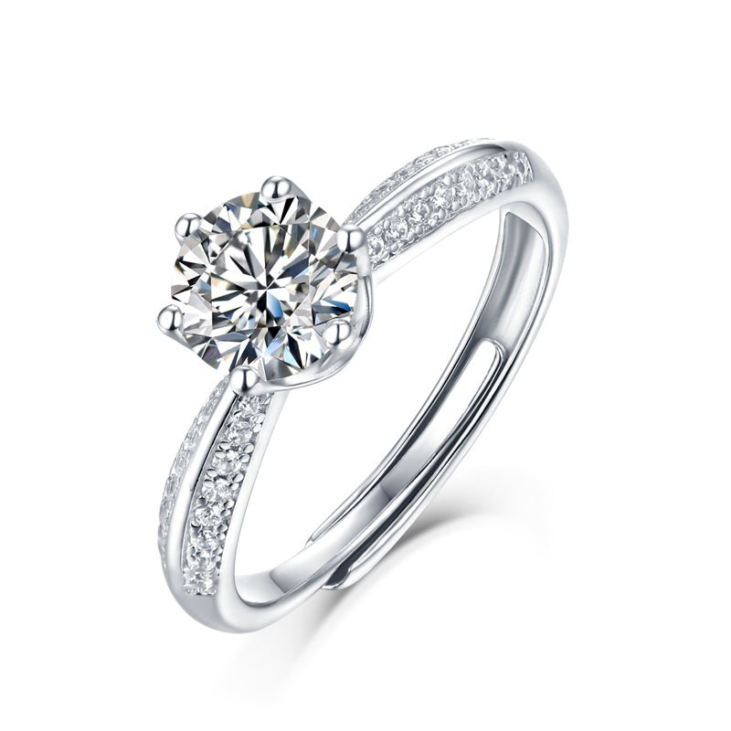 1ct moissanite wedding ring on white background - product beauty shot, 925 sterling silver