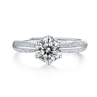 1ct moissanite wedding ring front view - round brilliant cut stone, 925 sterling silver band, US ring size