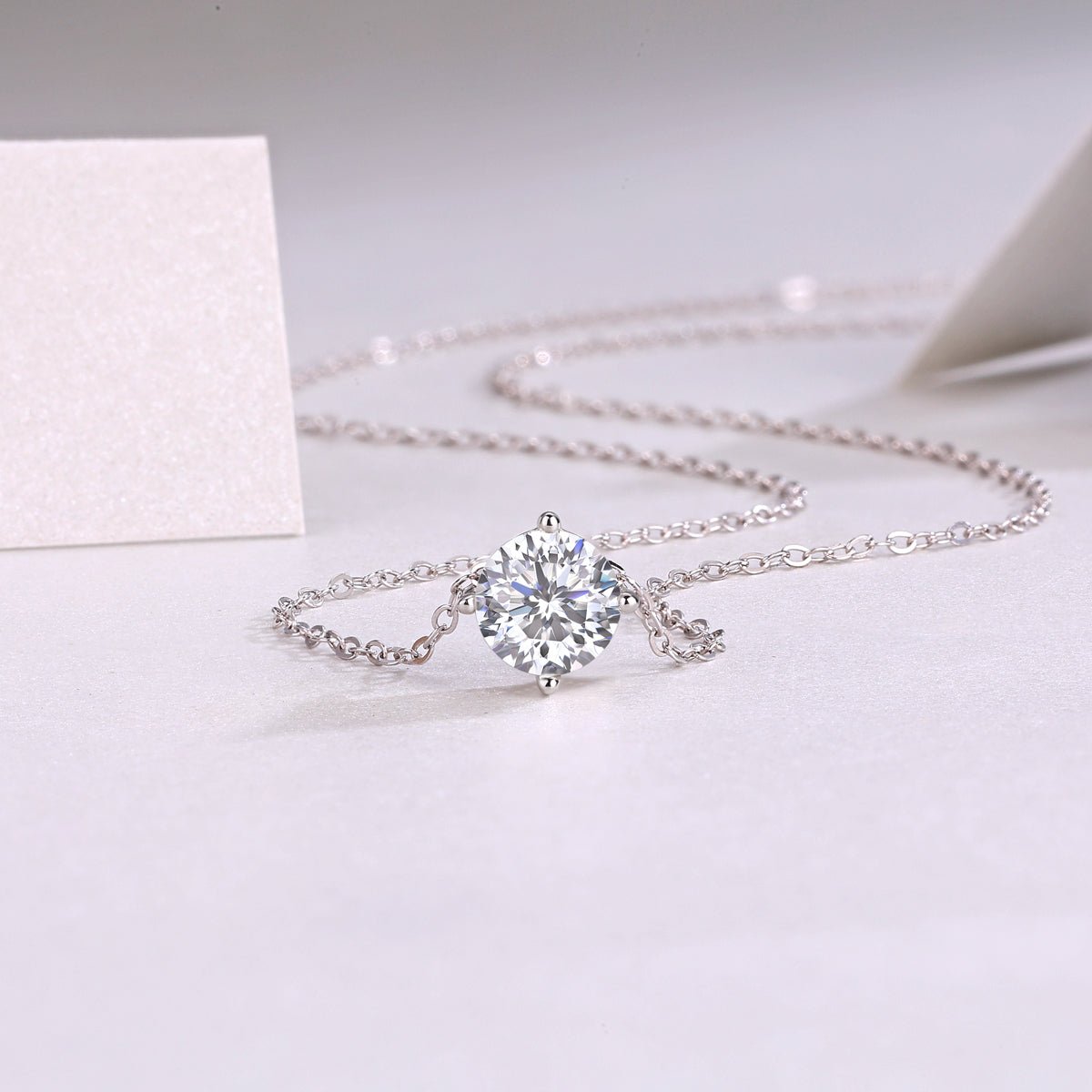 1ct Moissanite Solitaire Pendant Necklace – 925 Sterling Silver - Diamond-Lab