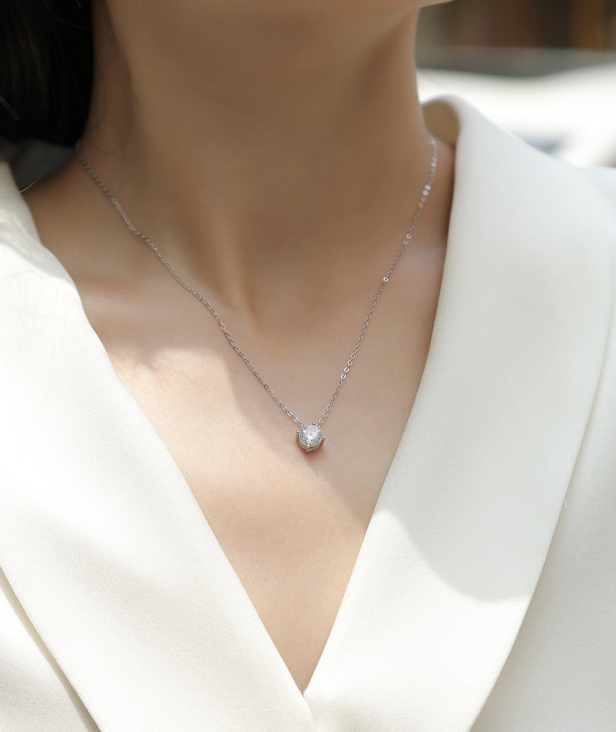 1ct Moissanite Solitaire Pendant Necklace – 925 Sterling Silver - Diamond-Lab