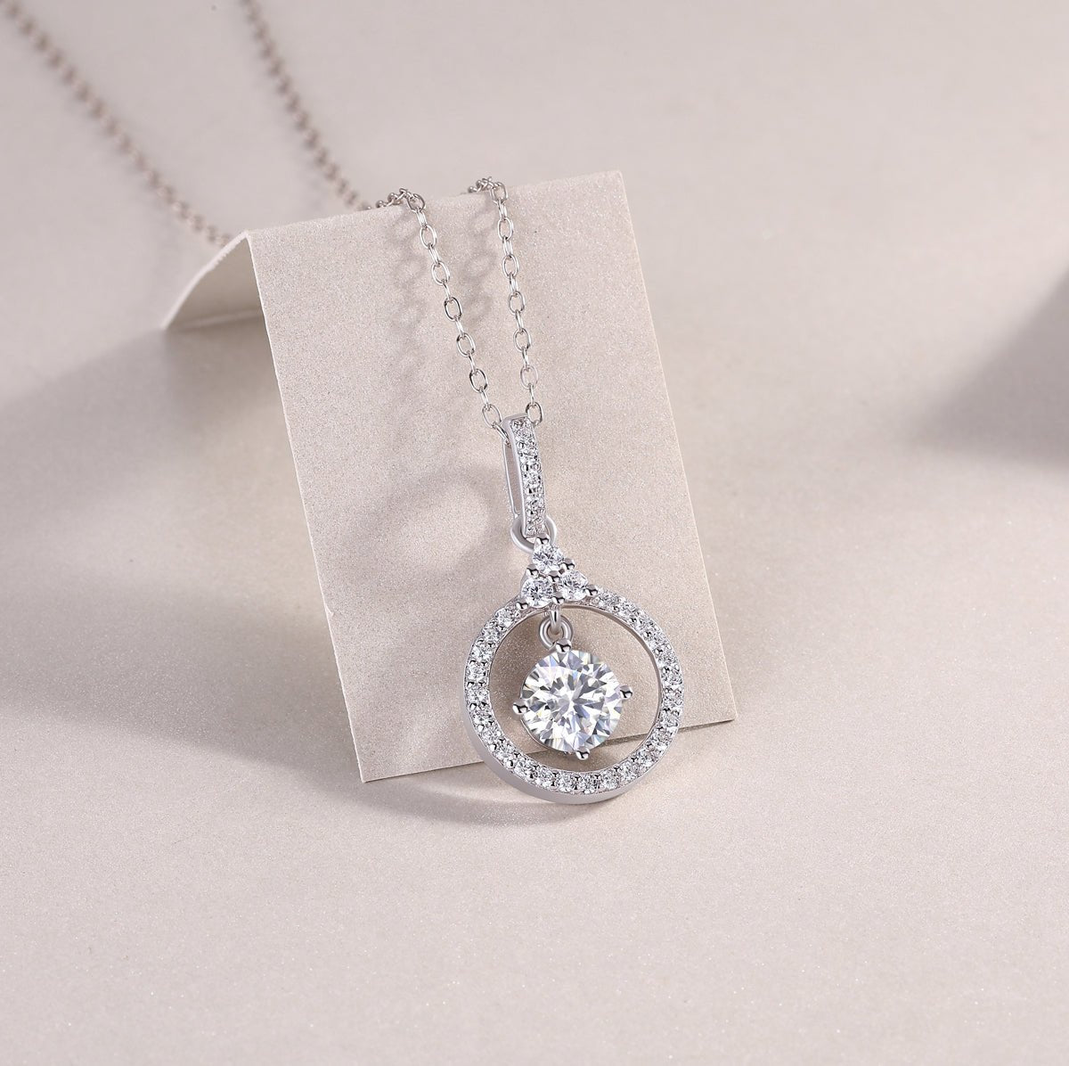 1ct Moissanite Solitaire Pendant Necklace – Platinum-Plated S925 Sterling Silver - Diamond-Lab