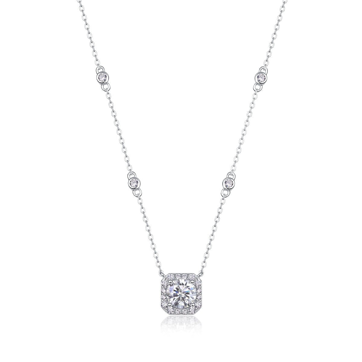 1ct Moissanite Solitaire Pendant Necklace – Platinum-Plated S925 Sterling Silver - Diamond-Lab