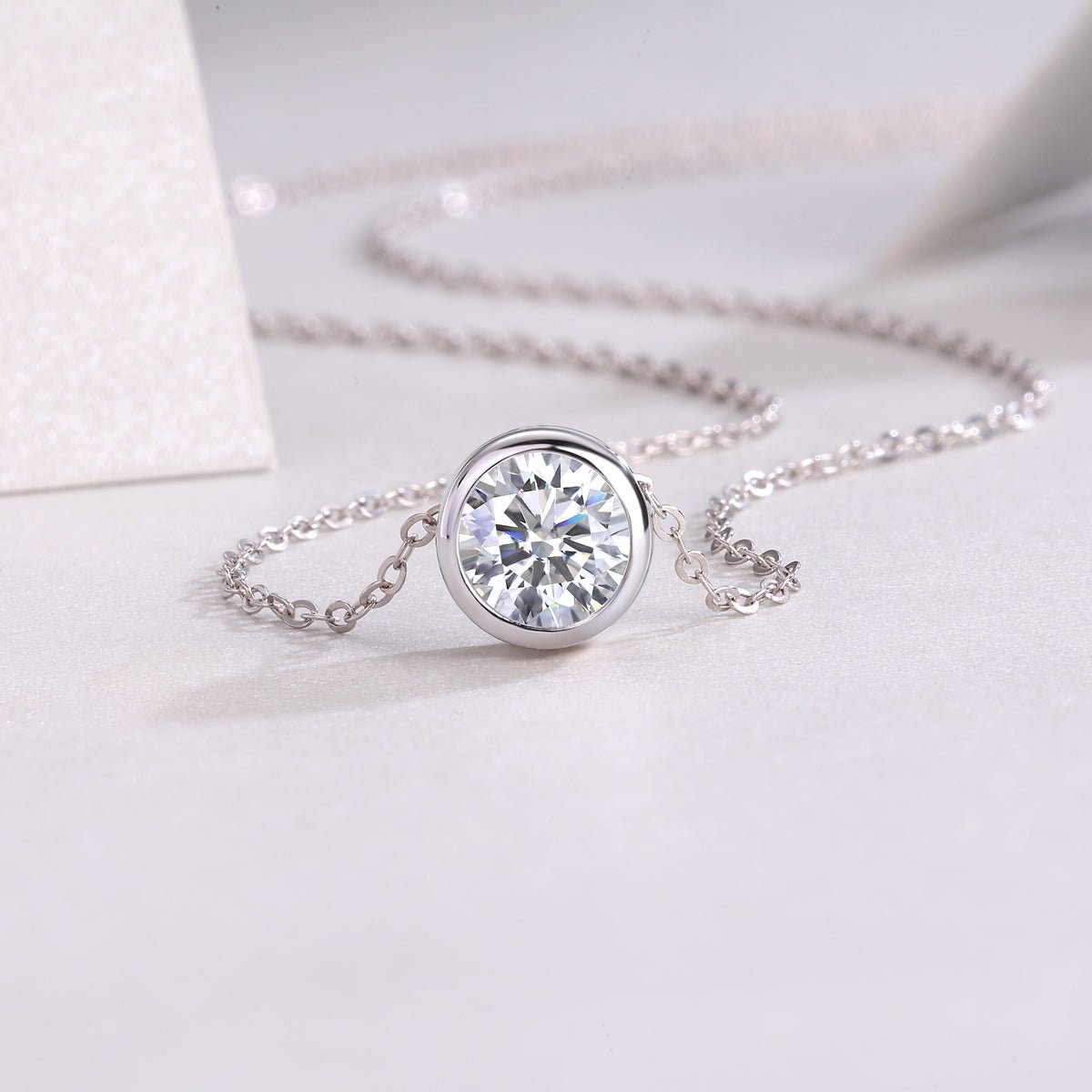 1ct Moissanite Solitaire Pendant Necklace – S925 Sterling Silver - Diamond-Lab