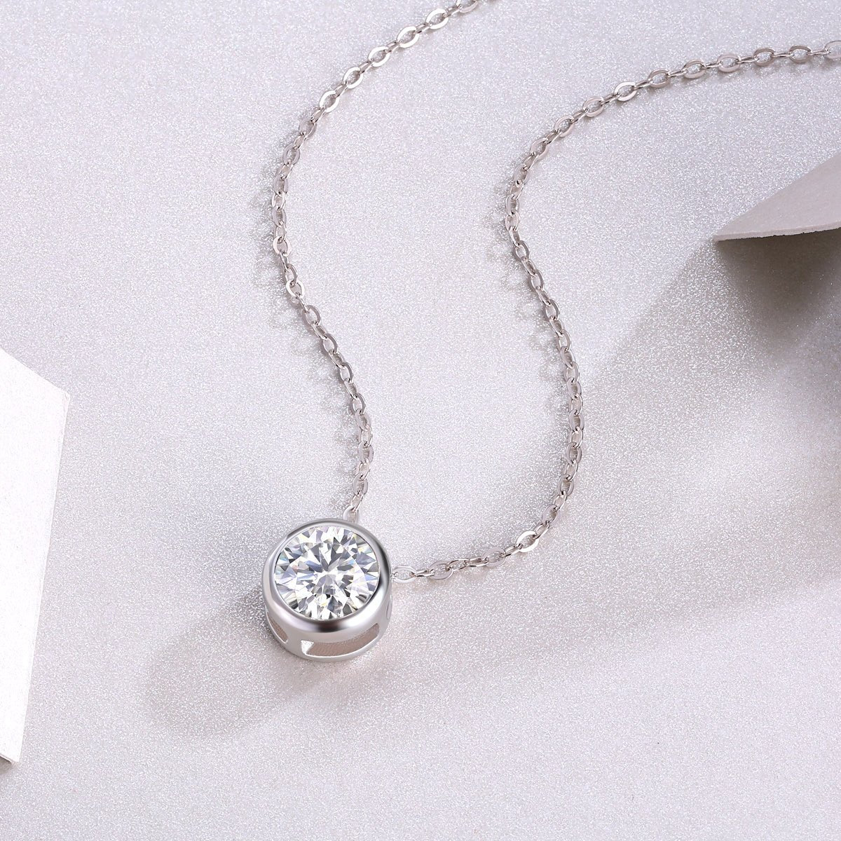 1ct Moissanite Solitaire Pendant Necklace – S925 Sterling Silver - Diamond-Lab