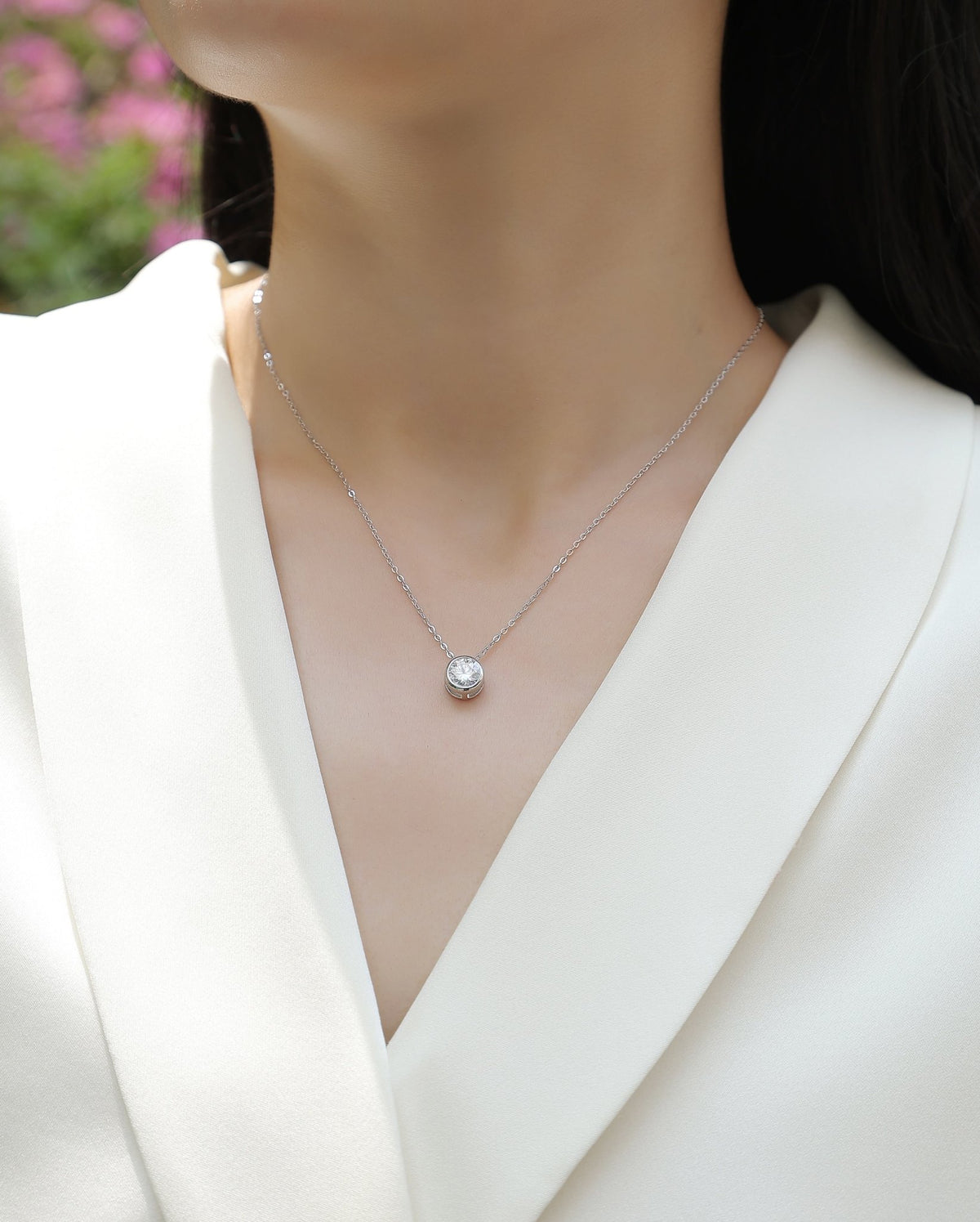 1ct Moissanite Solitaire Pendant Necklace – S925 Sterling Silver - Diamond-Lab