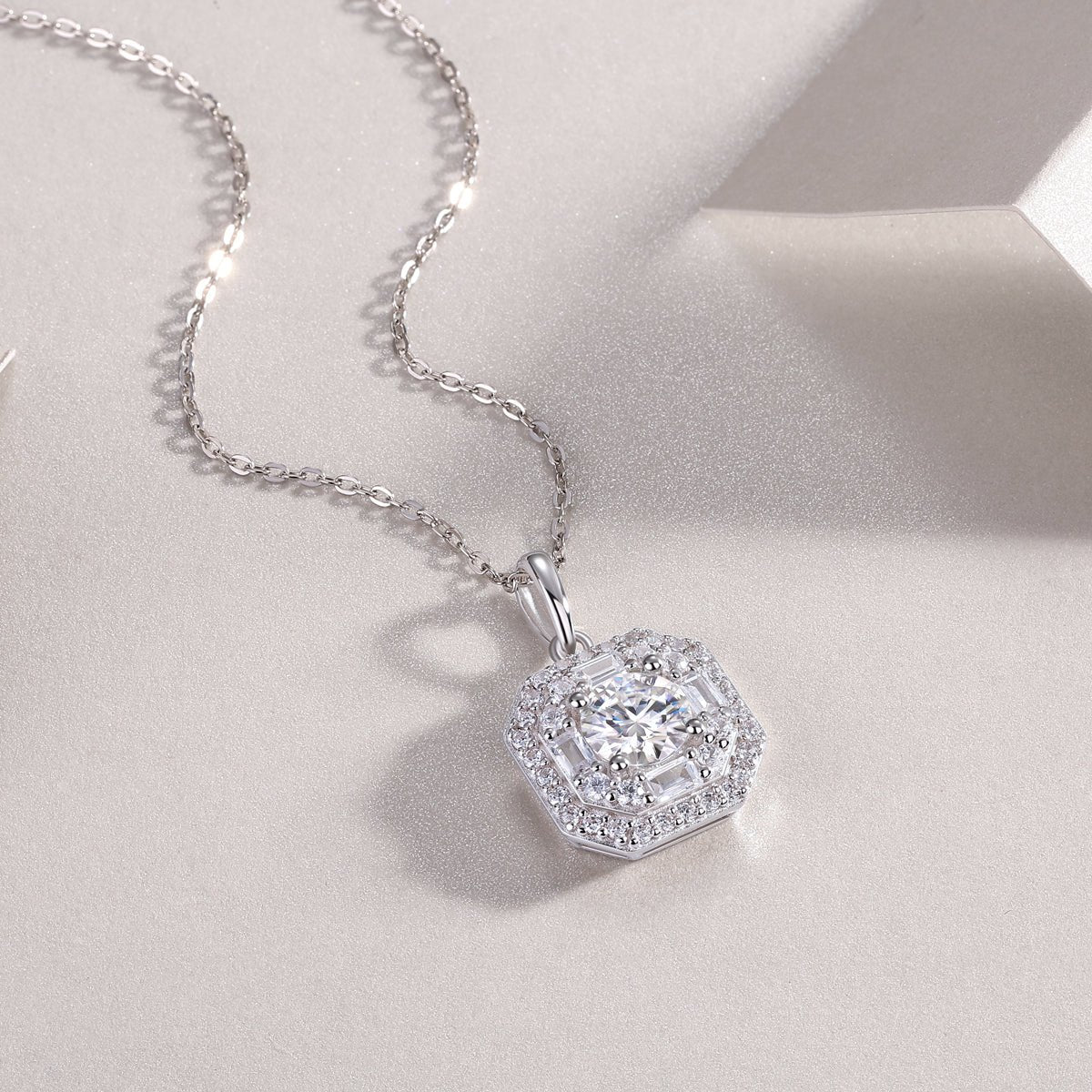 1ct Moissanite Solitaire Pendant Necklace – S925 Sterling Silver - Diamond-Lab
