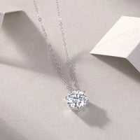 1ct/2ct/3ct Moissanite Solitaire Pendant Necklace – Platinum-Plated S925 Sterling Silver - Diamond-Lab