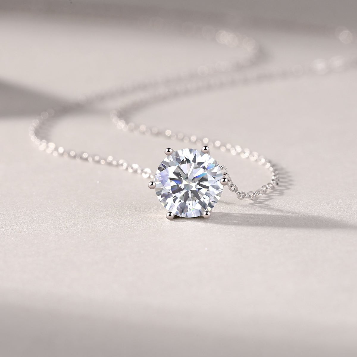 1ct/2ct/3ct Moissanite Solitaire Pendant Necklace – Platinum-Plated S925 Sterling Silver - Diamond-Lab