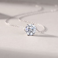 1ct/2ct/3ct Moissanite Solitaire Pendant Necklace – Platinum-Plated S925 Sterling Silver - Diamond-Lab