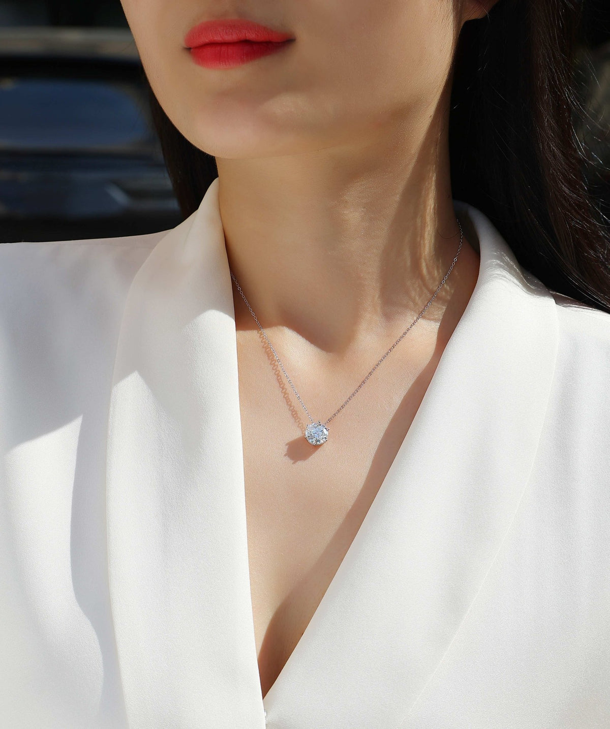 1ct/2ct/3ct Moissanite Solitaire Pendant Necklace – Platinum-Plated S925 Sterling Silver - Diamond-Lab