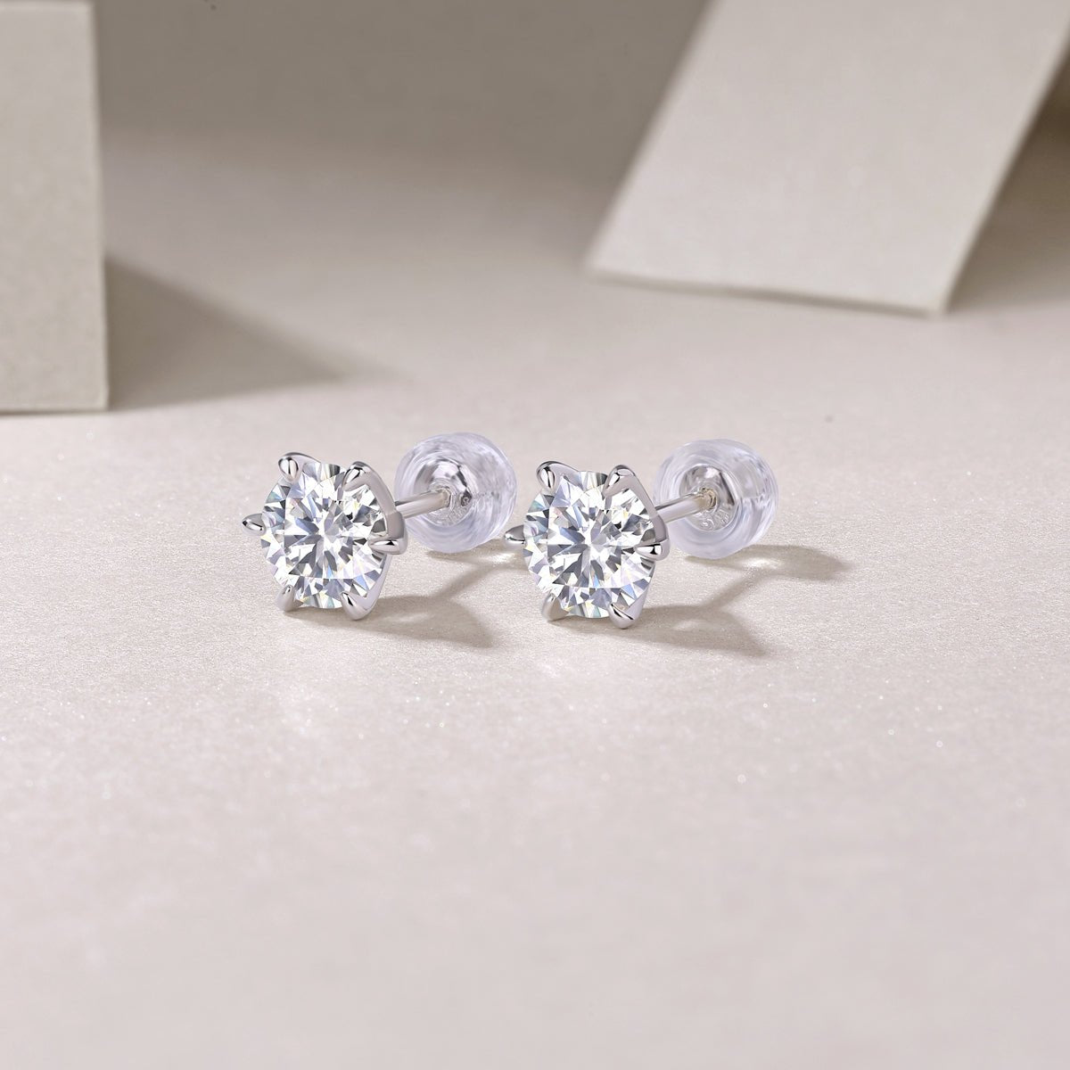 1Guardian Classic Six Claw Luxury Fashion Diamond Earrings Stud Set Mosan Diamond Silver Jewelry Prohibit Tk Sales - Diamond-Lab