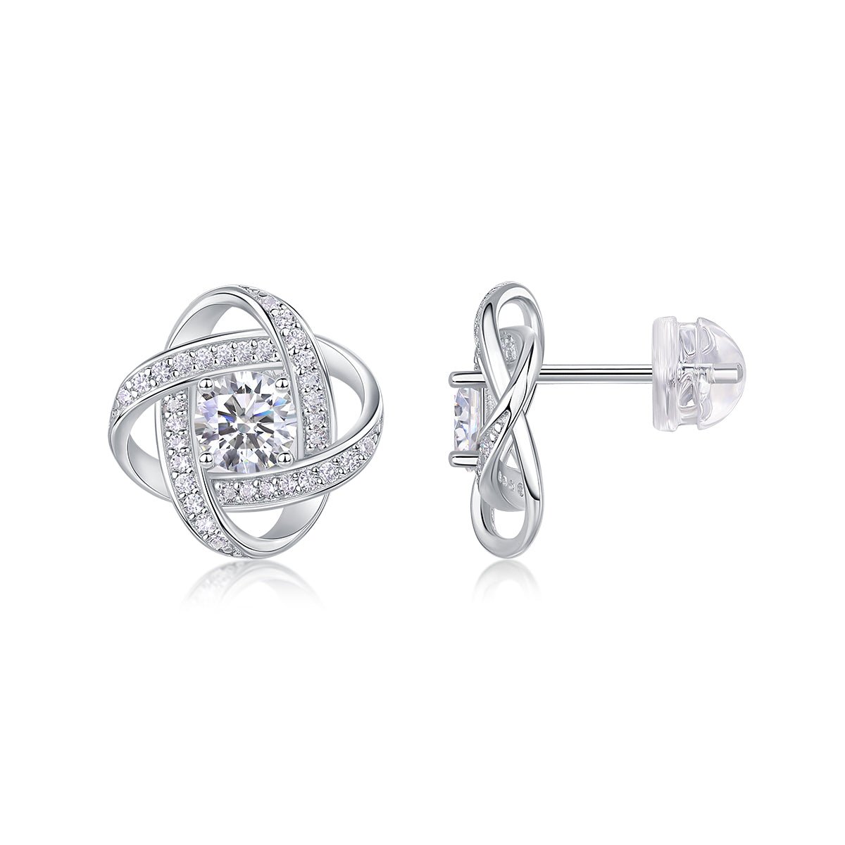 1Hope Beam Half-Carat Moissanite Stud Earrings - S925 Sterling Silver, Platinum-Plated. - Diamond-Lab