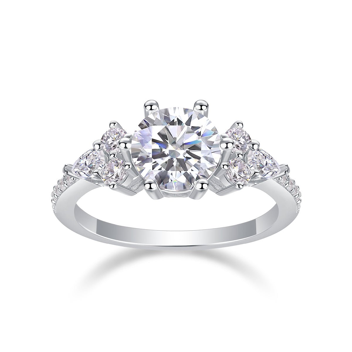 2ct moissanite ring detail shot - stone setting and band edge, 925 sterling silver