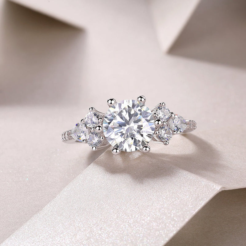 2ct moissanite ring side profile - showing band and stone setting, 925 sterling silver