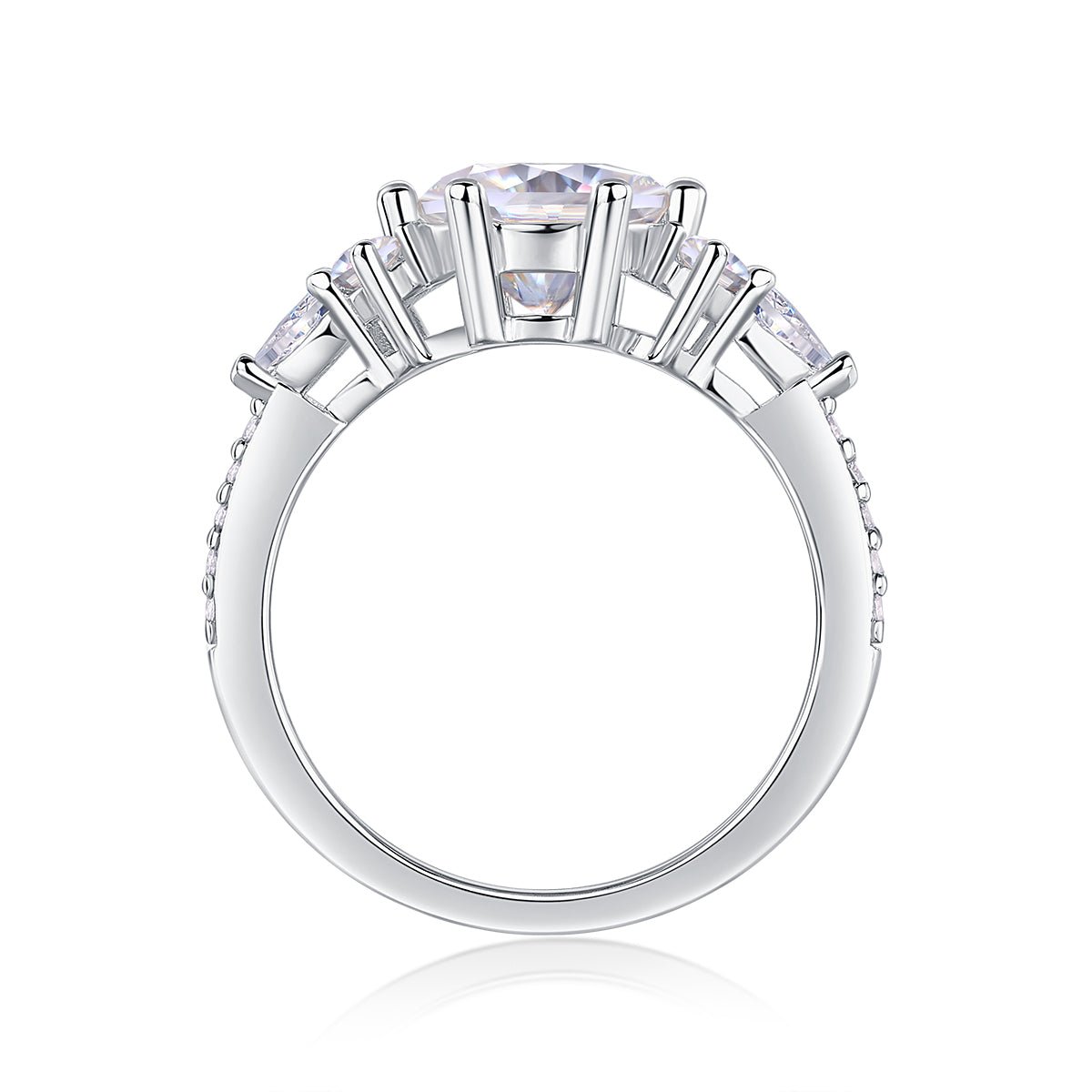 2ct moissanite ring on white background - product beauty shot, 925 sterling silver
