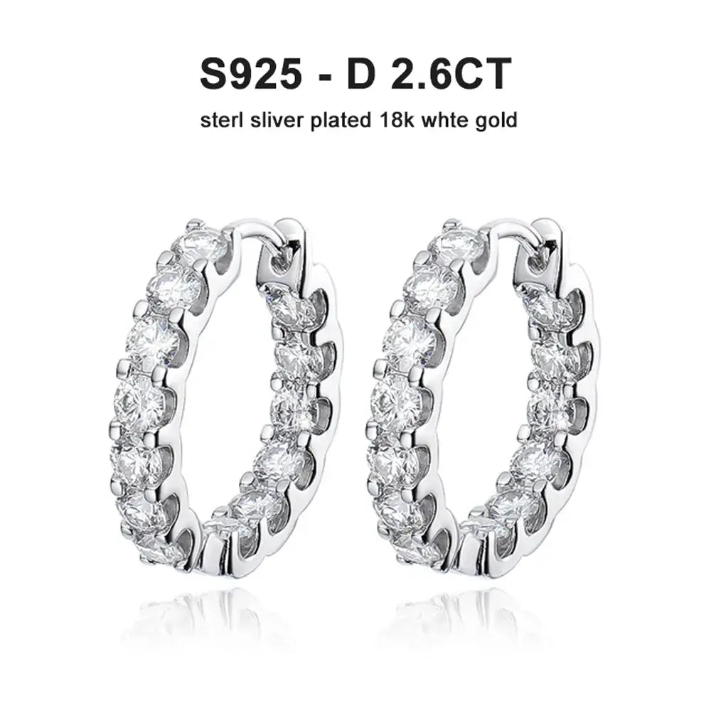 2.6CT D Color VVS1 Moissanite Hoop Earrings 925 Sterling Silver 18K White Gold Plated 26 Stones GRA Certified - Diamond - Lab