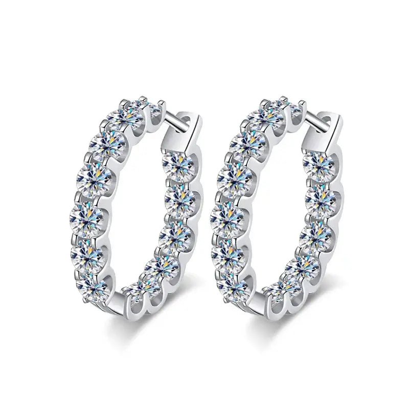 2.6CT D Color VVS1 Moissanite Hoop Earrings 925 Sterling Silver 18K White Gold Plated 26 Stones GRA Certified - Diamond - Lab