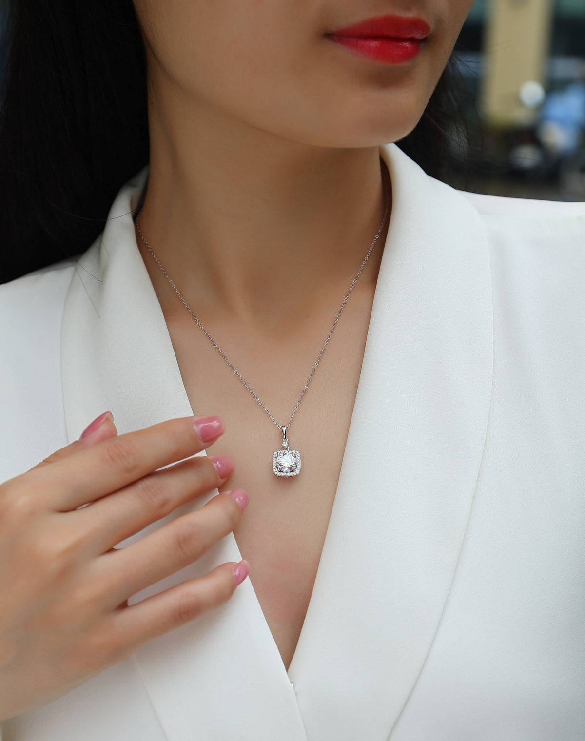 2ct Moissanite Solitaire Pendant Necklace – Platinum-Plated S925 Sterling Silver - Diamond-Lab
