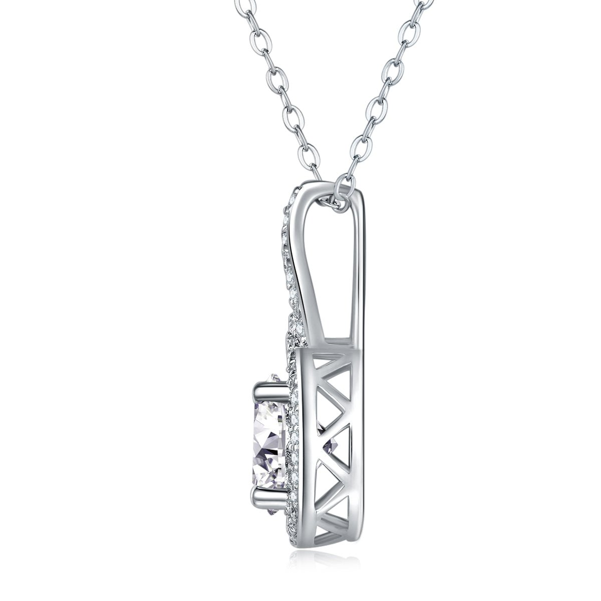2ct Moissanite Solitaire Pendant Necklace – Platinum-Plated S925 Sterling Silver - Diamond-Lab