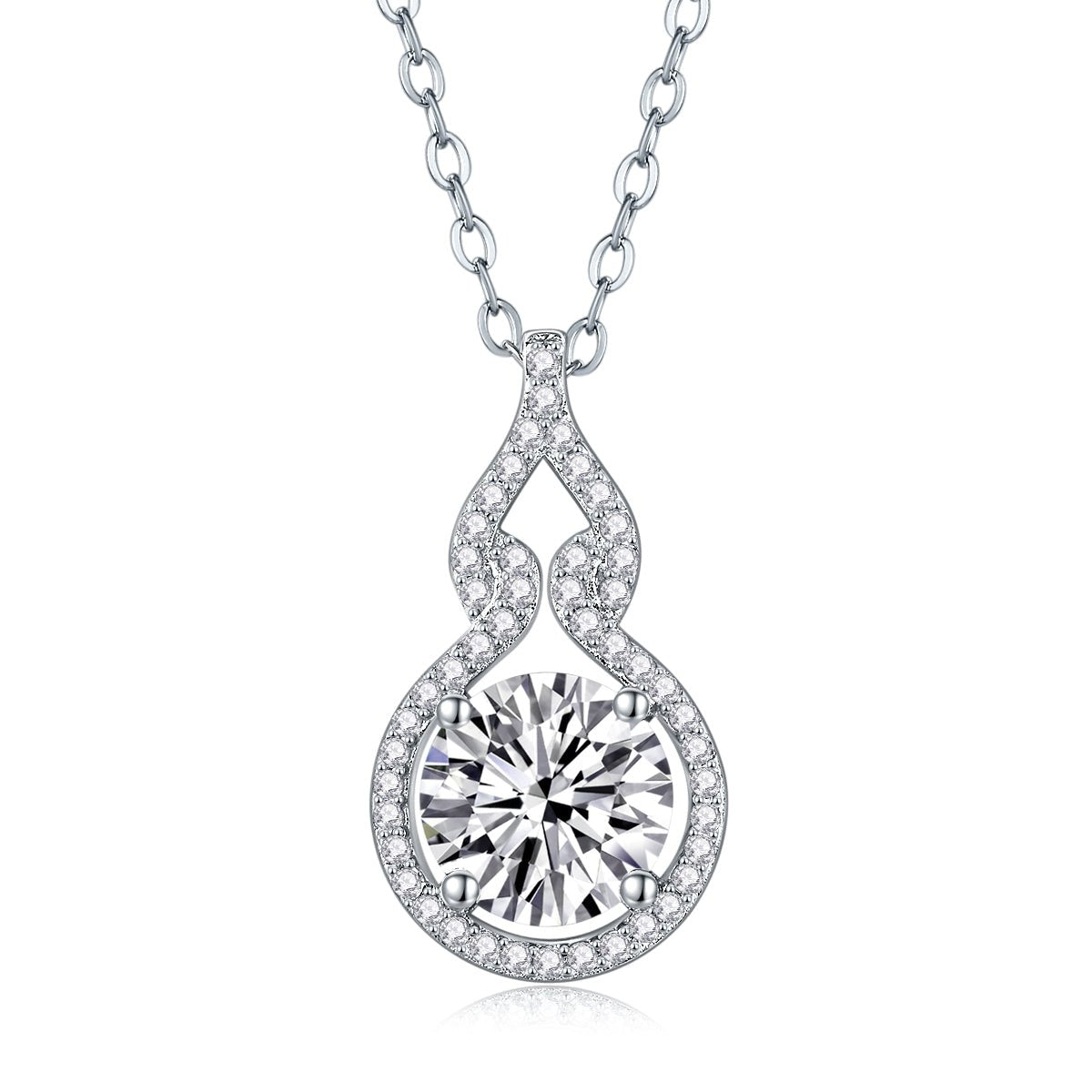2ct Moissanite Solitaire Pendant Necklace – Platinum-Plated S925 Sterling Silver - Diamond-Lab