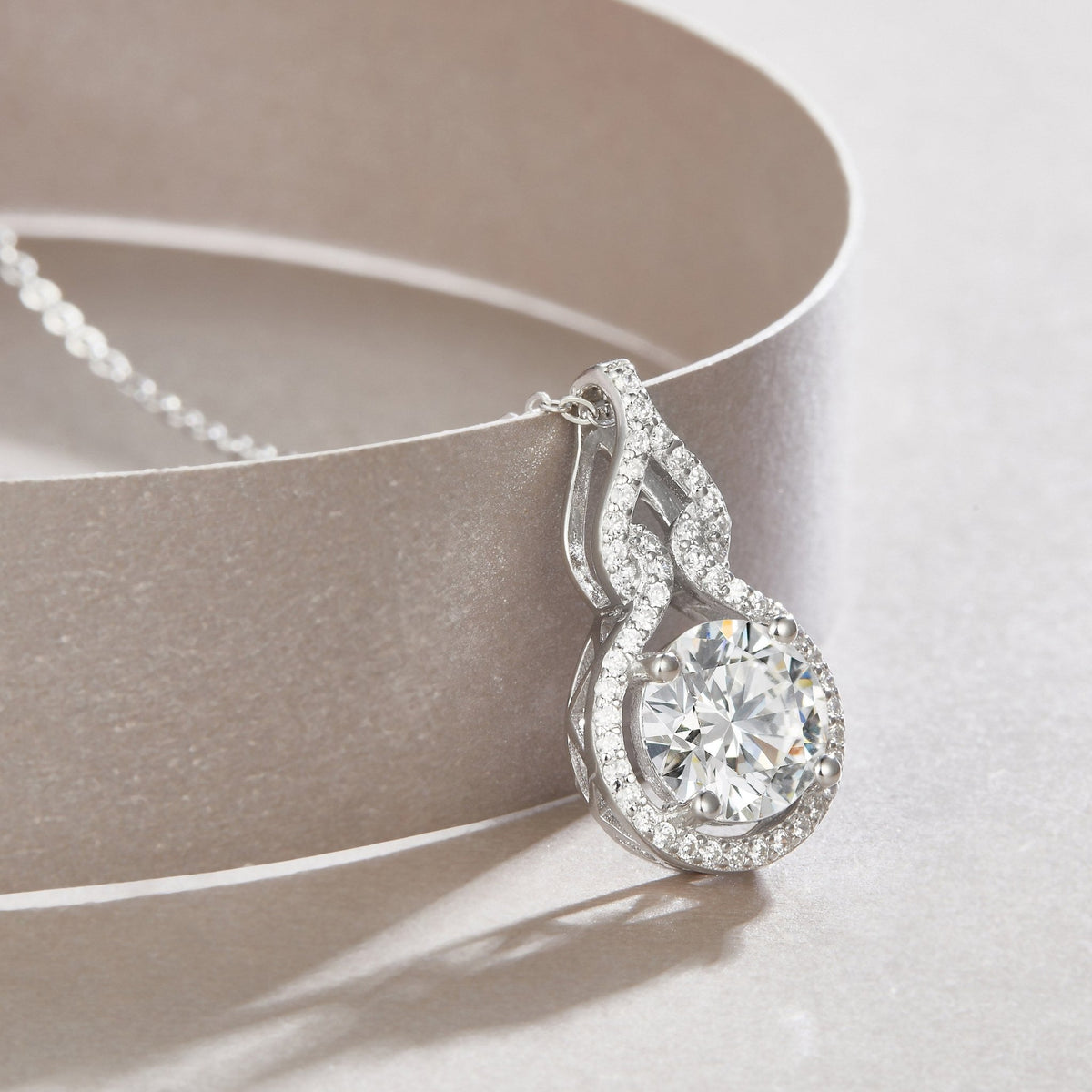2ct Moissanite Solitaire Pendant Necklace – Platinum-Plated S925 Sterling Silver - Diamond-Lab