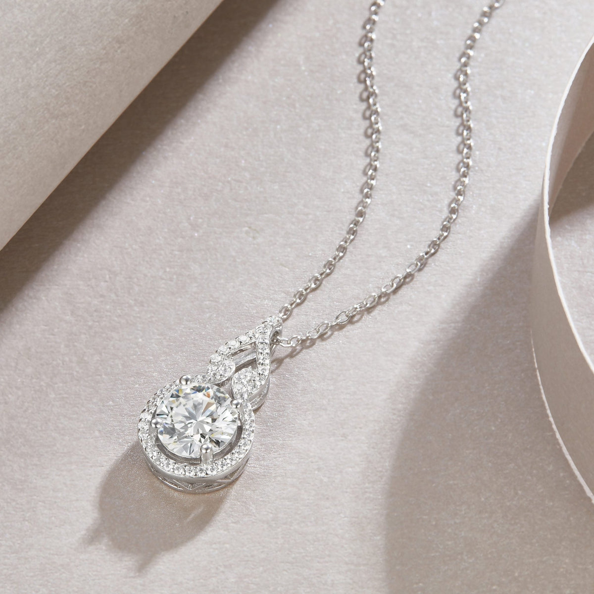 2ct Moissanite Solitaire Pendant Necklace – Platinum-Plated S925 Sterling Silver - Diamond-Lab