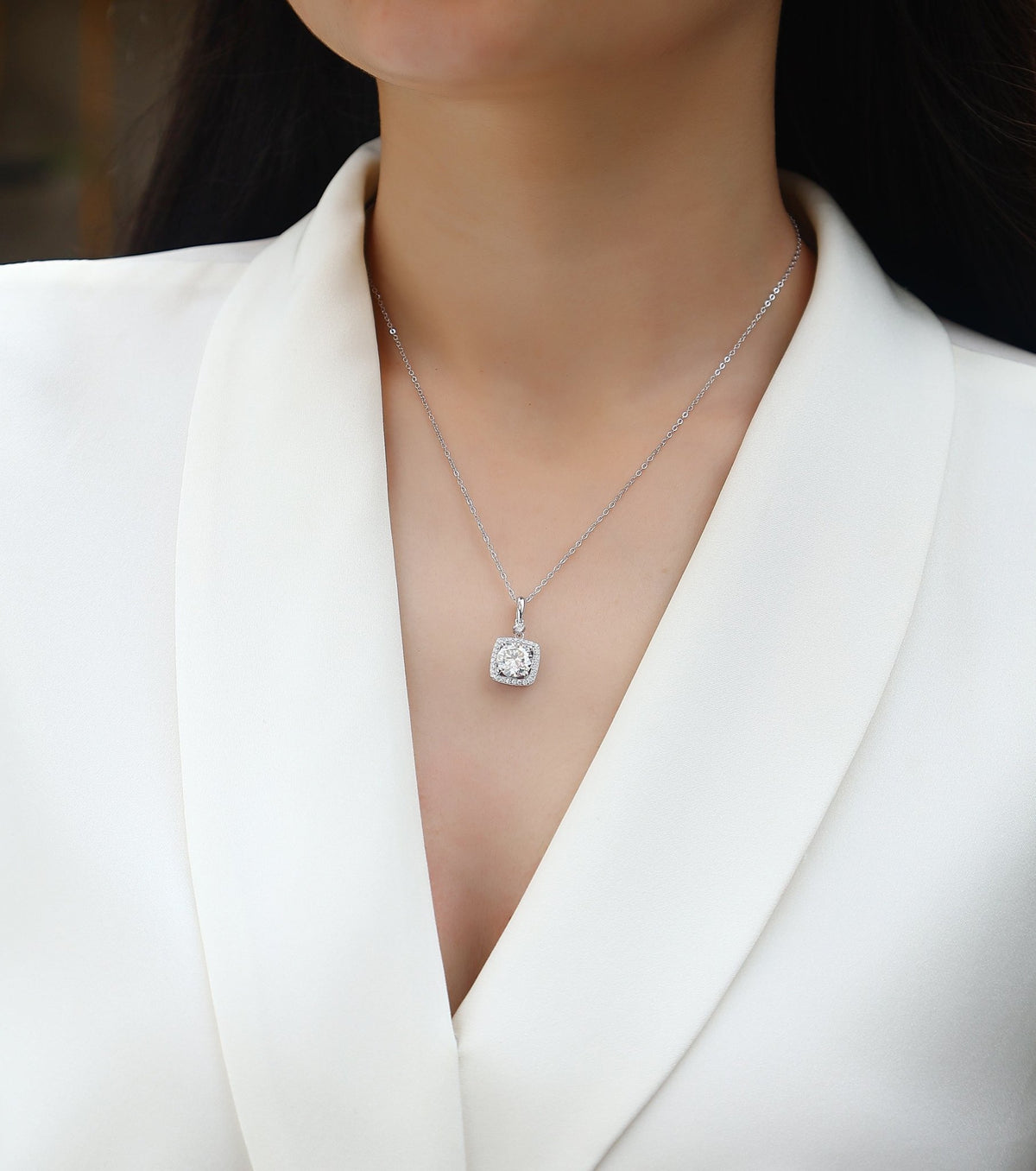 2ct Moissanite Solitaire Pendant Necklace – Platinum-Plated S925 Sterling Silver - Diamond-Lab