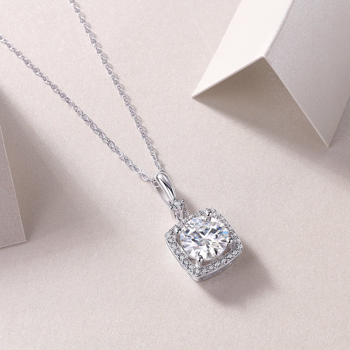 2ct Moissanite Solitaire Pendant Necklace – Platinum-Plated S925 Sterling Silver - Diamond-Lab