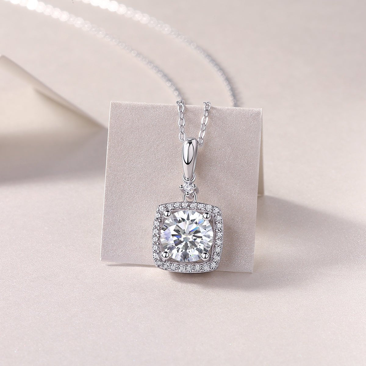 2ct Moissanite Solitaire Pendant Necklace – Platinum-Plated S925 Sterling Silver - Diamond-Lab