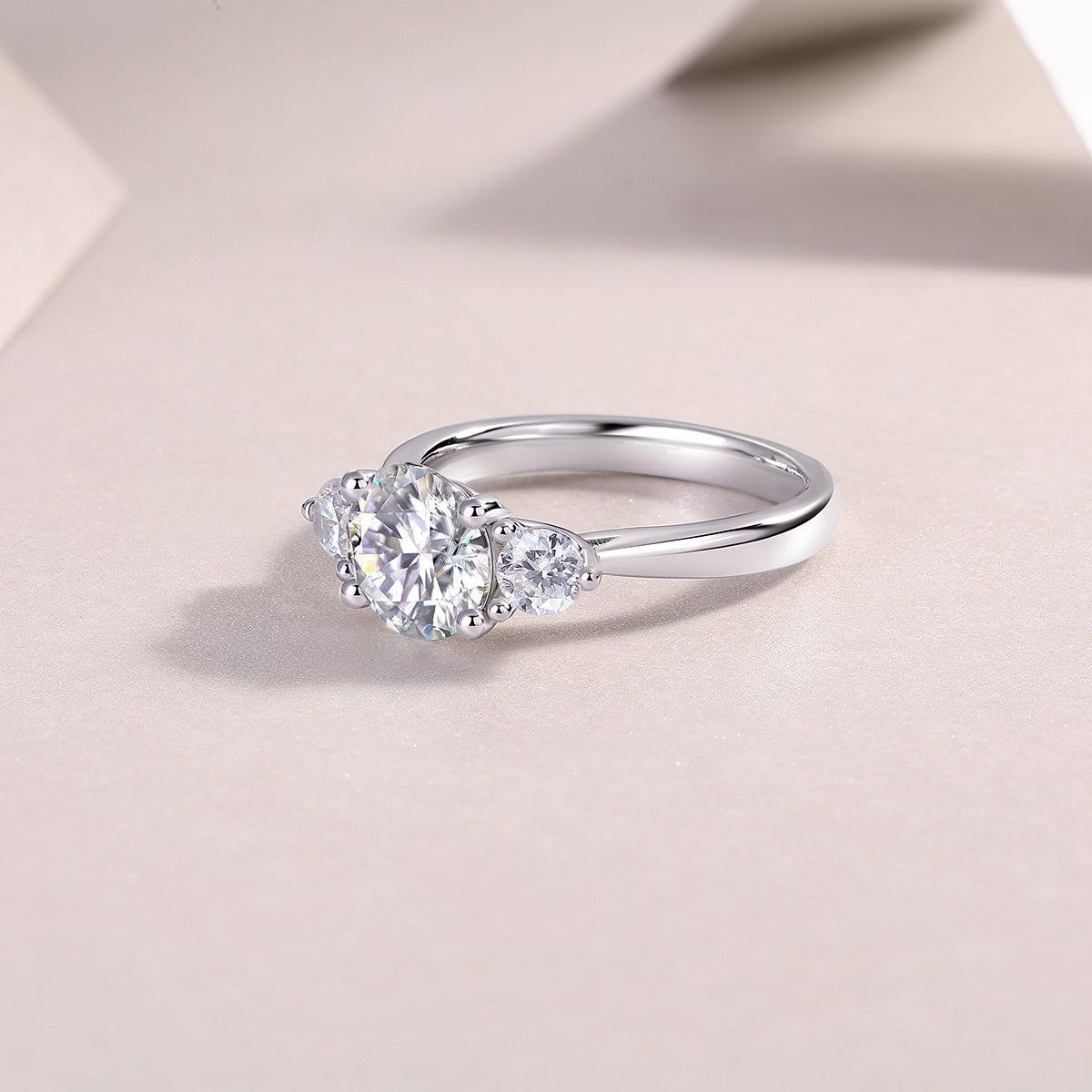 Three-stone ring alternative angle - showing stone arrangement, 925 sterling silver