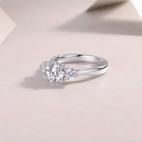 Three-stone ring alternative angle - showing stone arrangement, 925 sterling silver