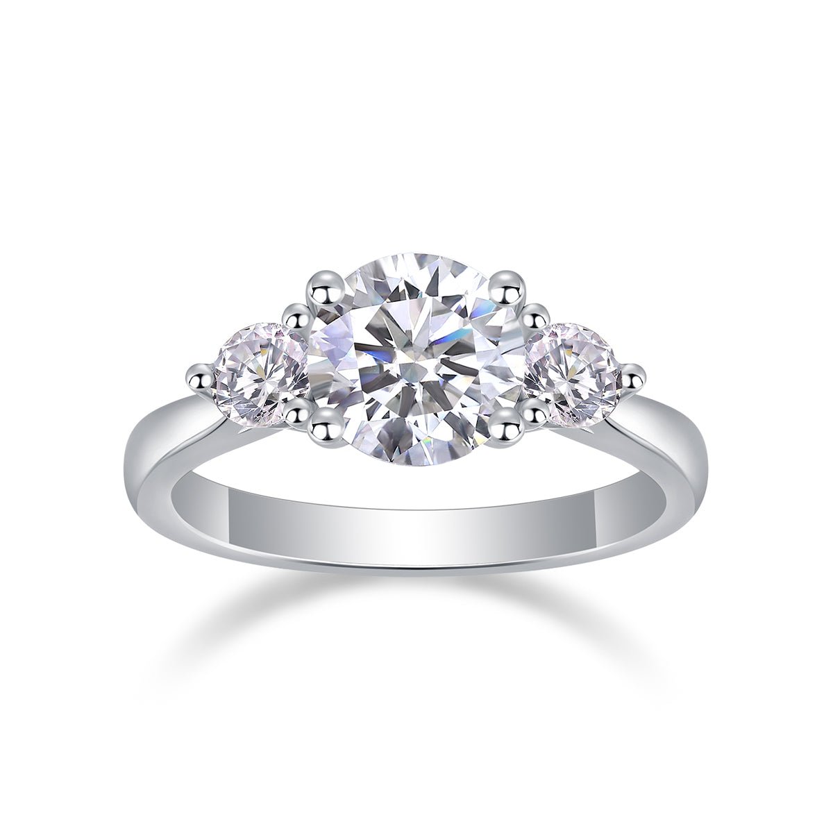 Three-stone ring on white background - product beauty shot, 925 sterling silver