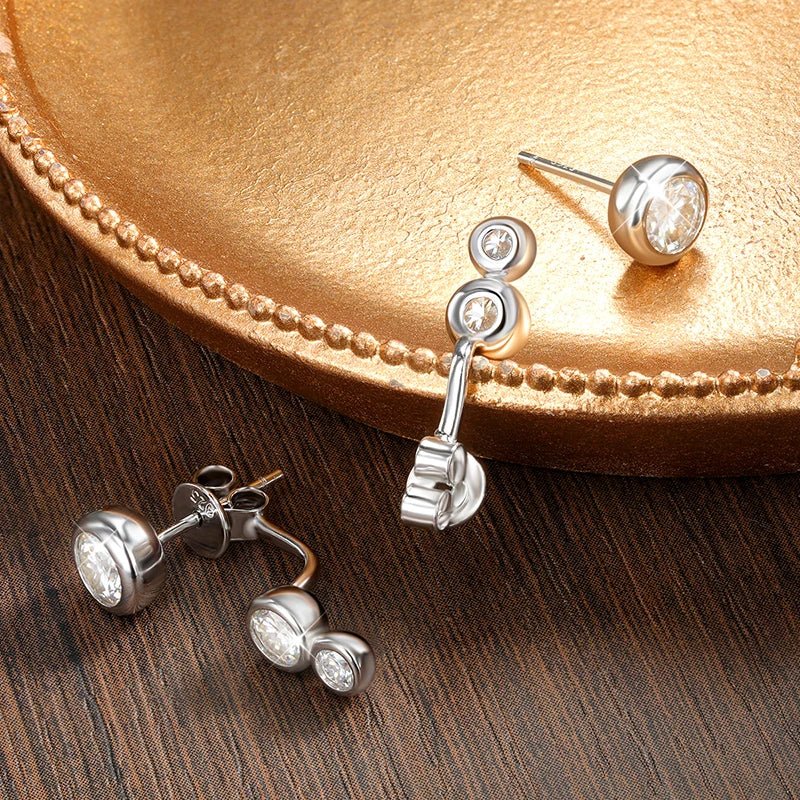 2CT Plant Pattern D VVS1 Moissanite Stud Earrings 925 Sterling Silver 18K White Gold Plated 8 Hearts 8 Arrows GRA Certified - Diamond - Lab