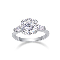 3ct moissanite ring front view - large round brilliant cut stone, platinum-plated 925 sterling silver