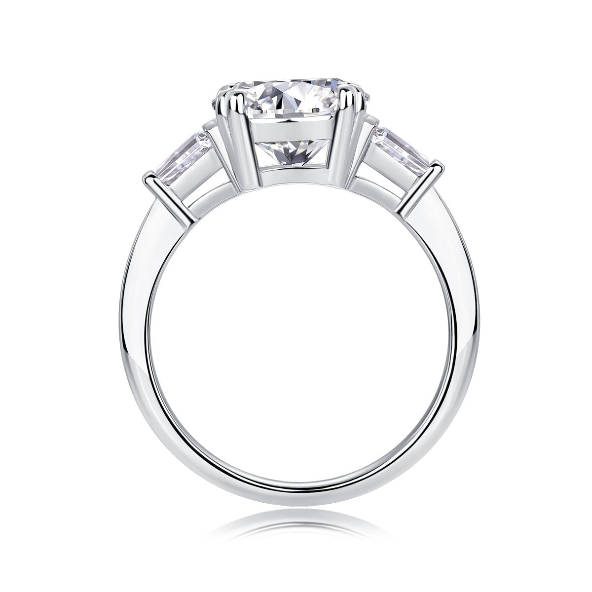 3ct moissanite ring additional angle - showing stone brilliance, platinum-plated 925 sterling silver
