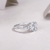 3ct moissanite ring on white background - product beauty shot, platinum-plated 925 sterling silver