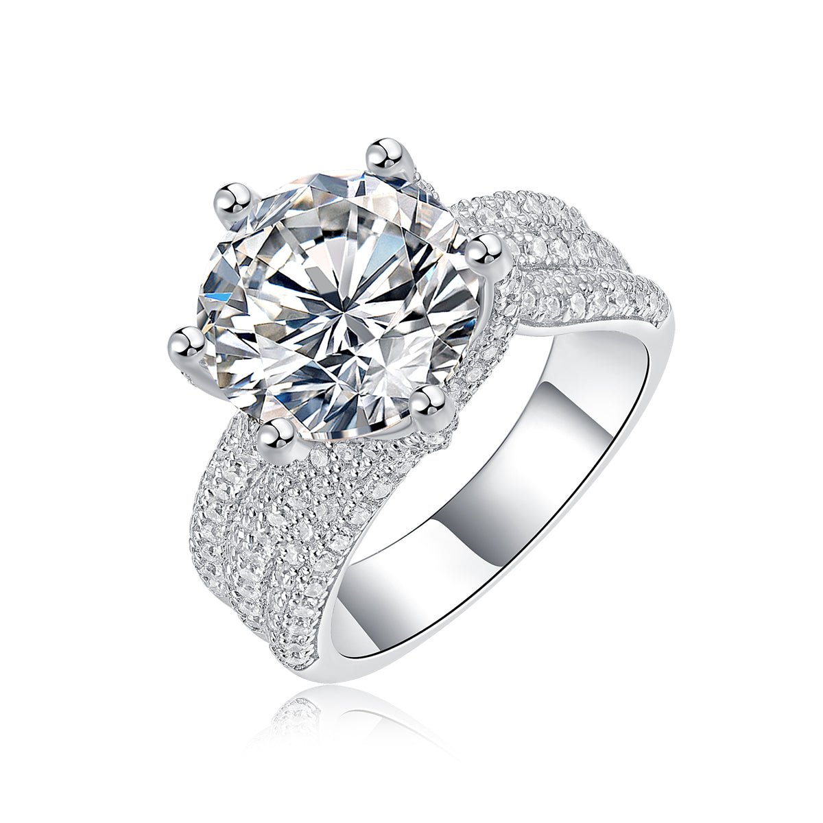 5ct moissanite ring on hand/wrist - lifestyle shot showing large stone scale, 925 sterling silver