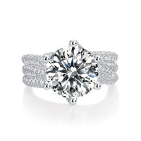 5ct moissanite ring front view - large round brilliant cut stone, 925 sterling silver band