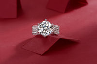 5ct moissanite ring side profile - showing band and large stone setting, 925 sterling silver