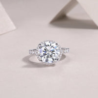 5ct moissanite halo ring additional angle - showing halo detail, platinum-plated 925 sterling silver