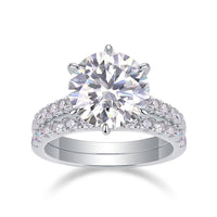 5ct moissanite bridal ring set on white background - product beauty shot, 925 sterling silver