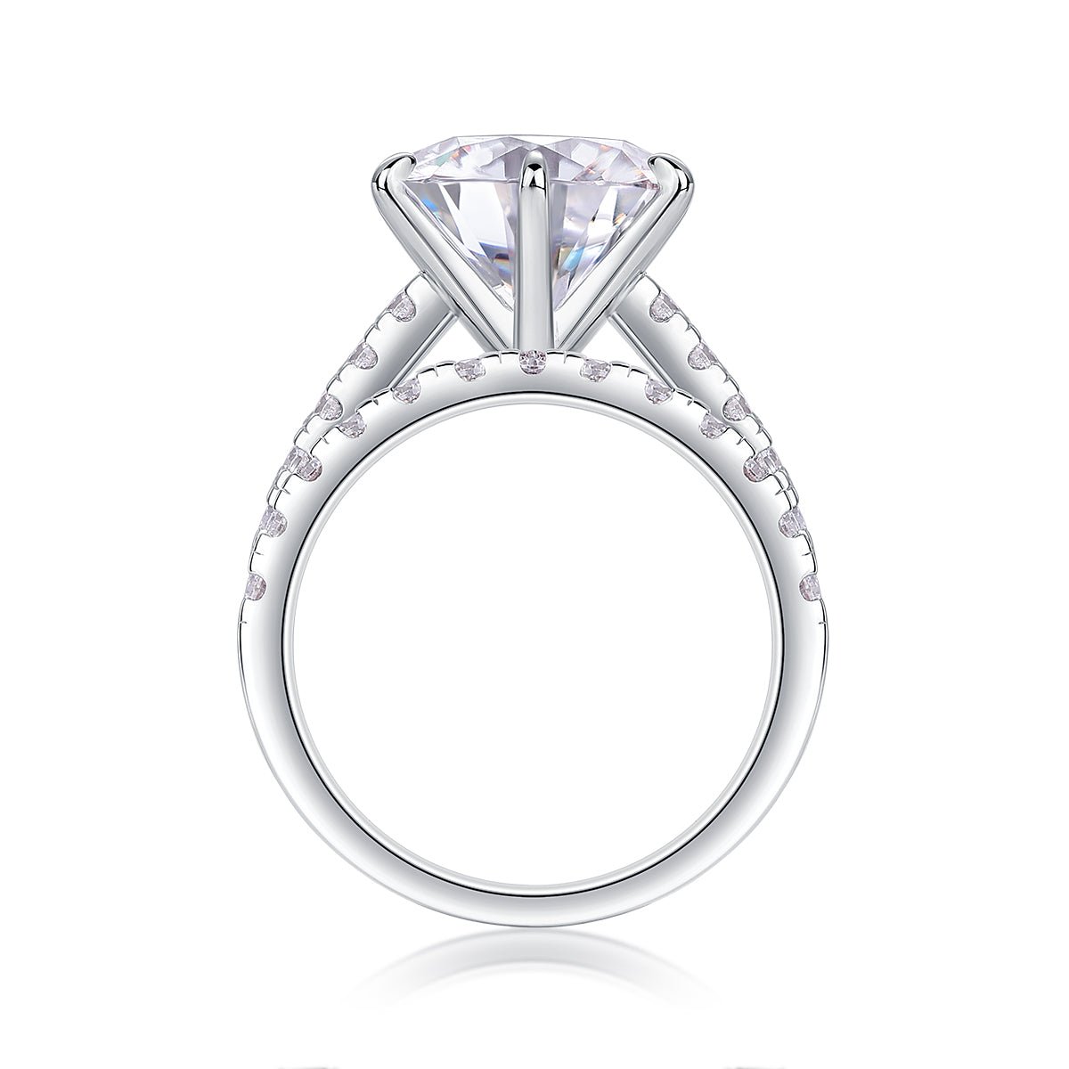 5ct moissanite bridal ring set front view - matching bands with moissanite accents, 925 sterling silver