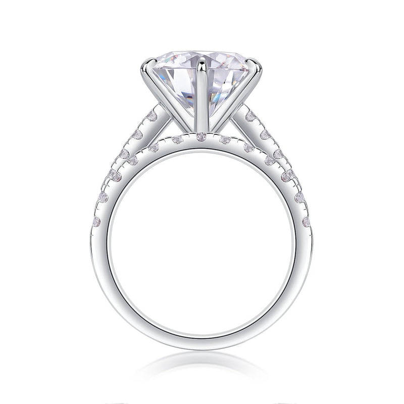 5ct moissanite bridal ring set front view - matching bands with moissanite accents, 925 sterling silver
